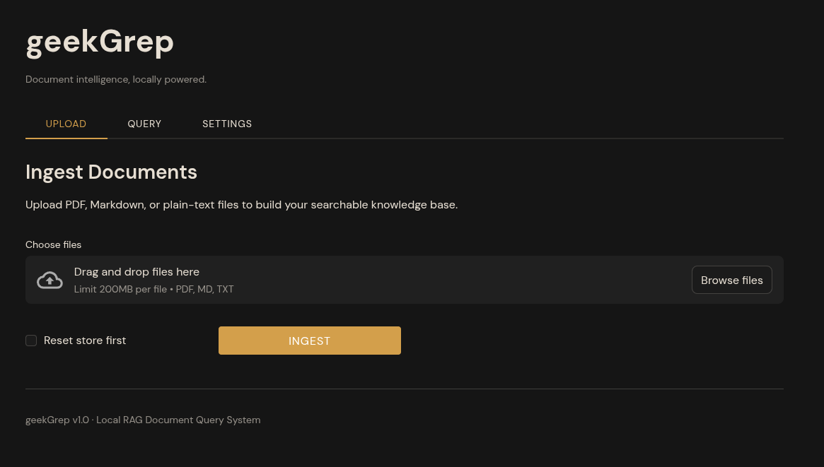 geekGrep intelligent RAG UI